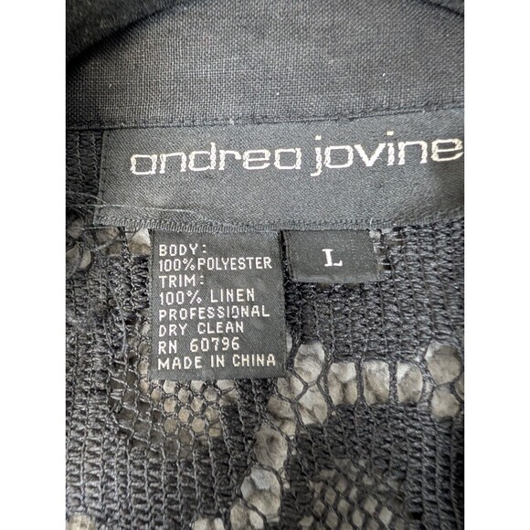 Andrea Jovine Black Lace Jacket With Linen Collar And Trim "Diamond" Accents Lrg - Picture 4 of 11